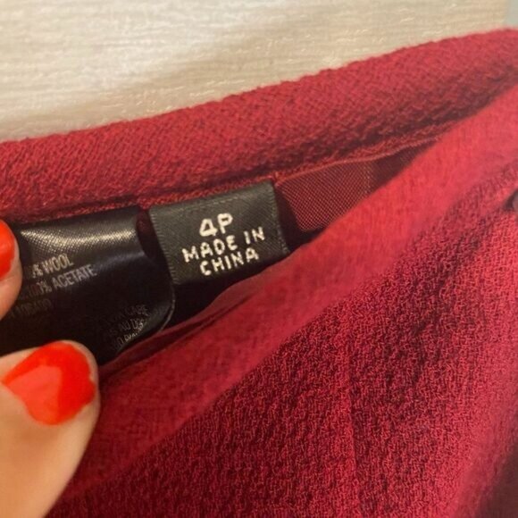Ann Taylor Loft Red Wool Blend Pencil Skirt 4P Back Slit Side Zip - Picture 5 of 5